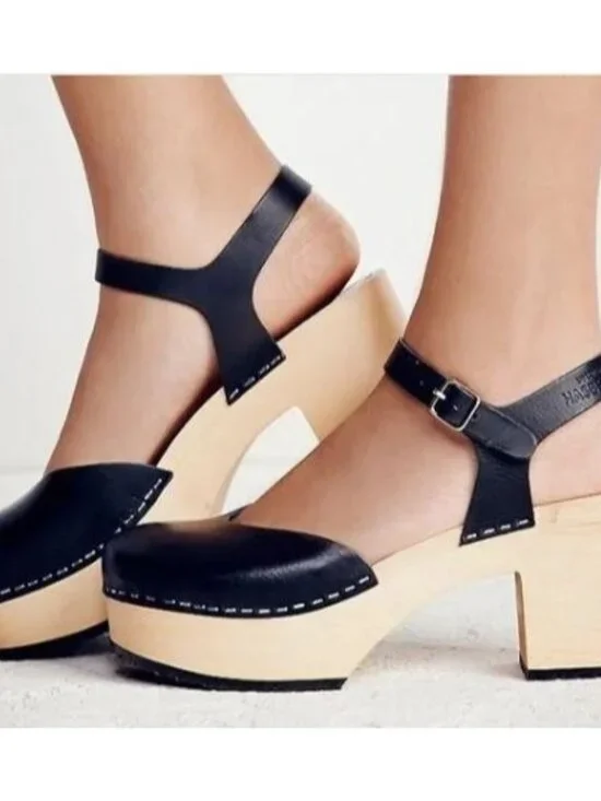 Hasbeen Women's Black Wooden Swedish Krillan Heels Size 41 (10.5) 1865 - Picture 6 of 16